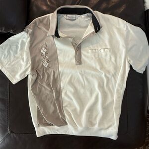 VTG 90’s Classic Palmland Men's Polo Shirt in White and Tan
